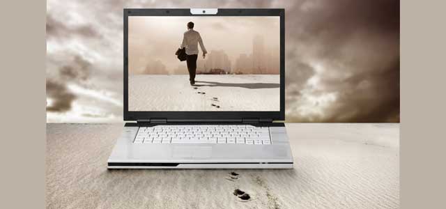 Inspiration Man walking into laptop
